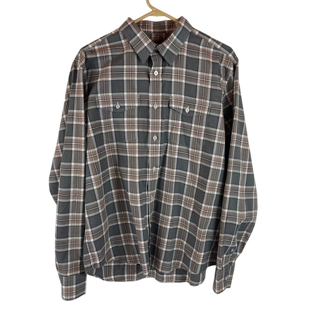Untuckit Shirt Sz Large Mens Plaid Checks Long Sleeve Cotton Button Front Pocket